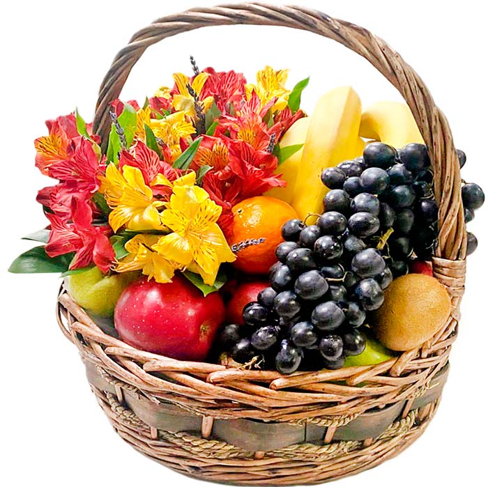 Подарочная корзина Альстромерия и фрукты